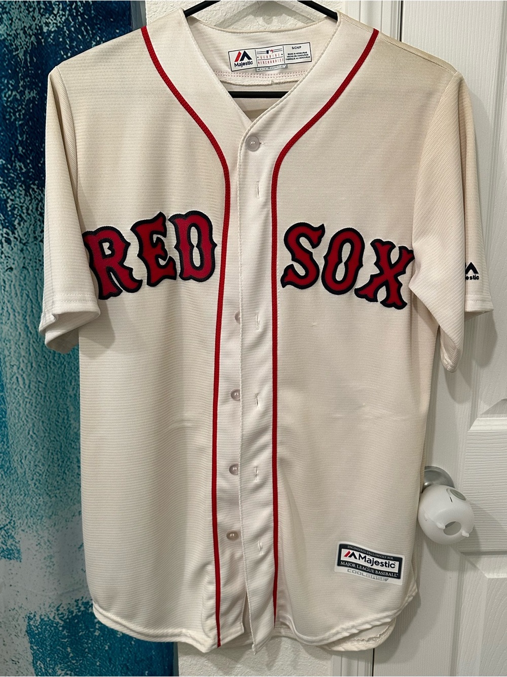 #17 Majestic Cream and Red CoolBase Baseball Jersey